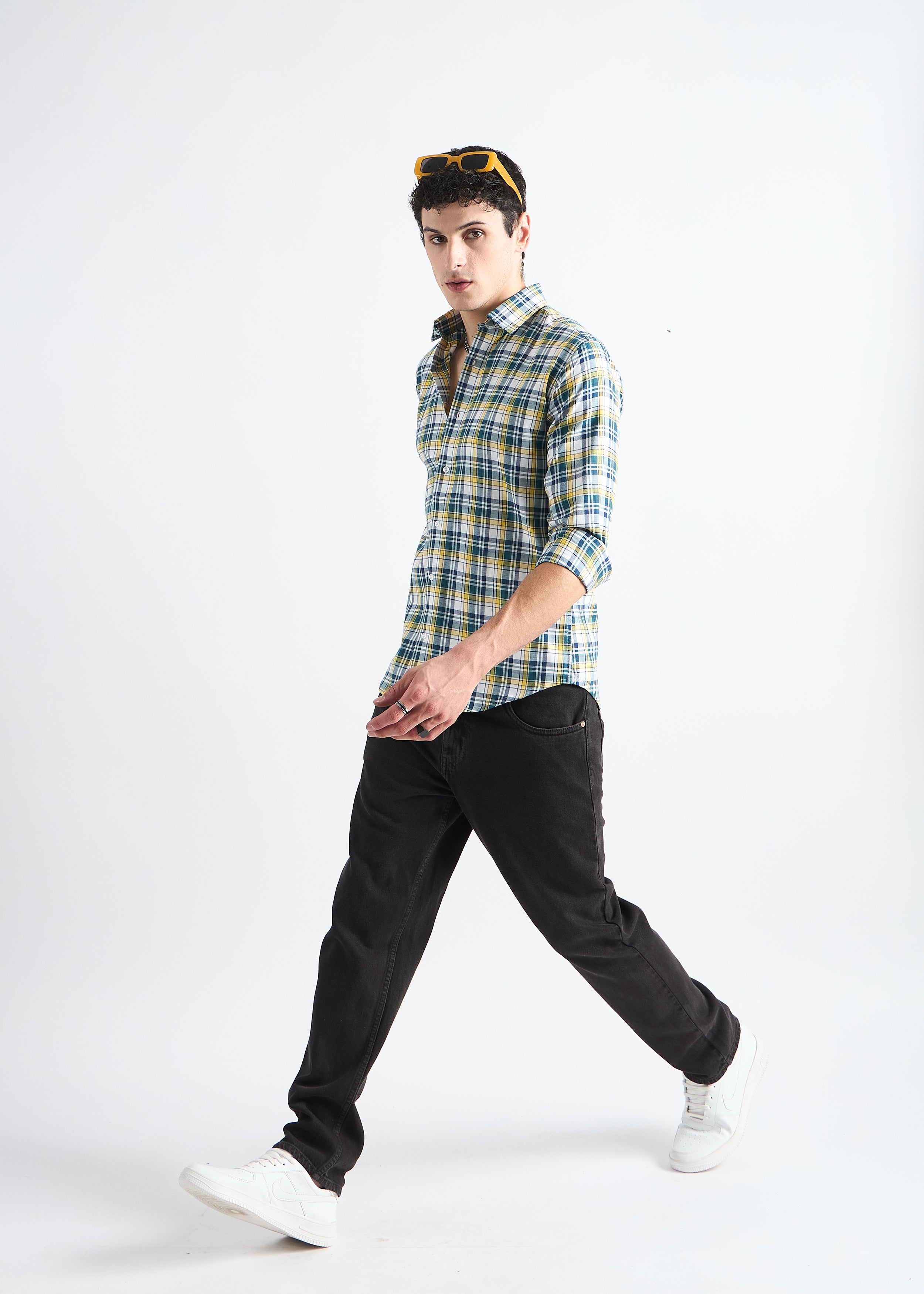 All Yours Light Yellow Premium Cotton Check Shirt Front_2