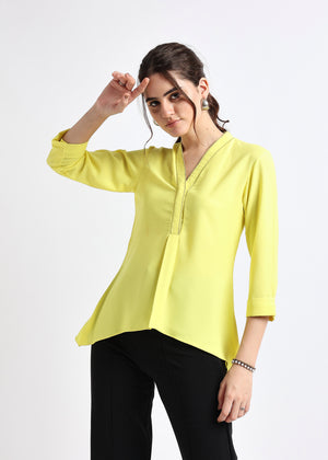 All Yours Lime Embroidered A-Line Top Front_1