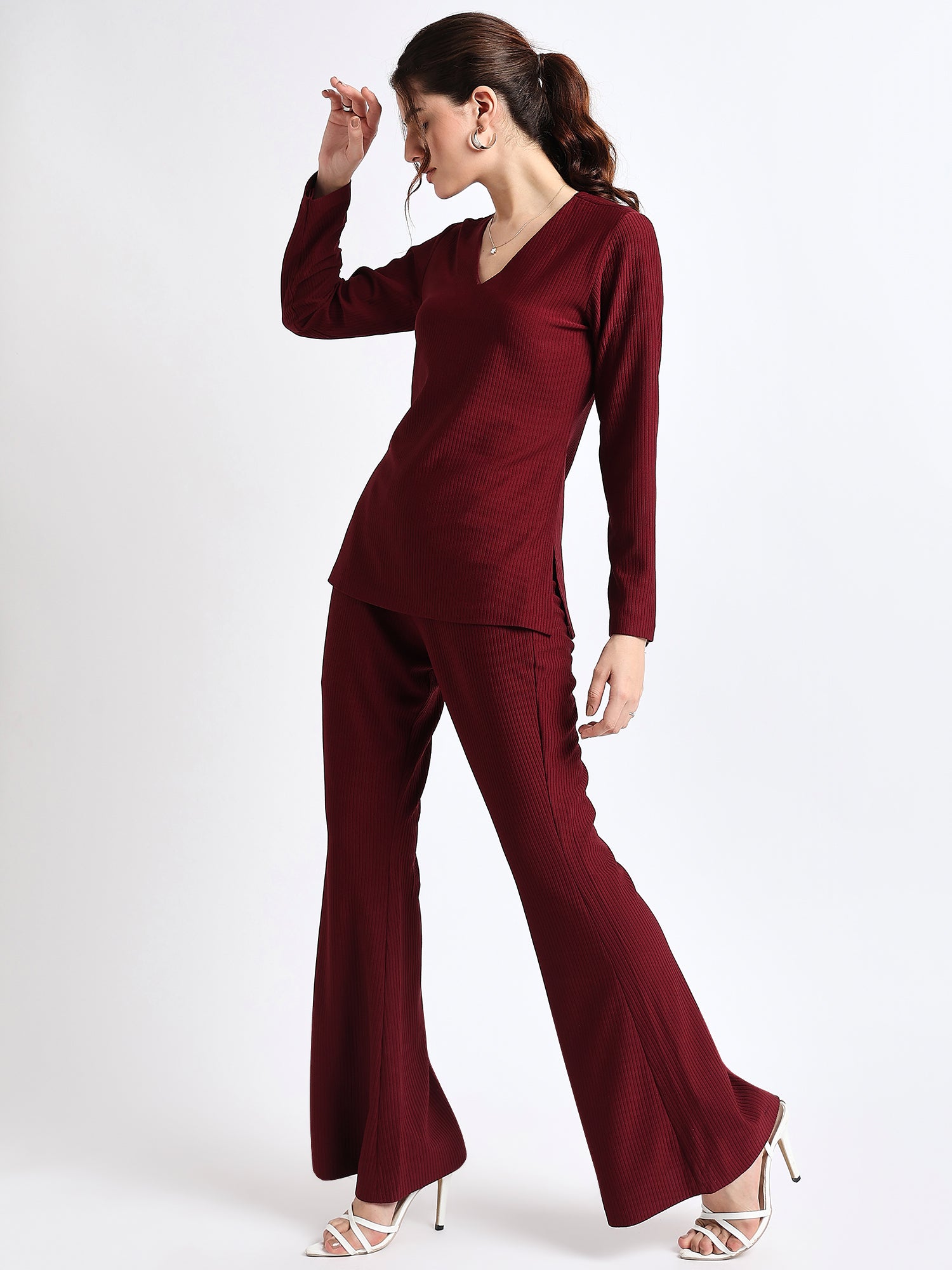 All Yours Maroon Ribbed Co-Ord Set Side
