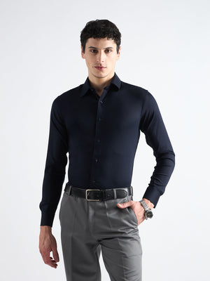 All Yours Midnight Blue Twill Stretch Cotton Shirt Front_1