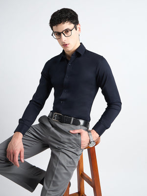 All Yours Midnight Blue Twill Stretch Cotton Shirt Sitting