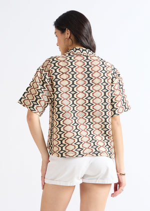 All Yours Multicolor Crochet Cuban Shirt Back