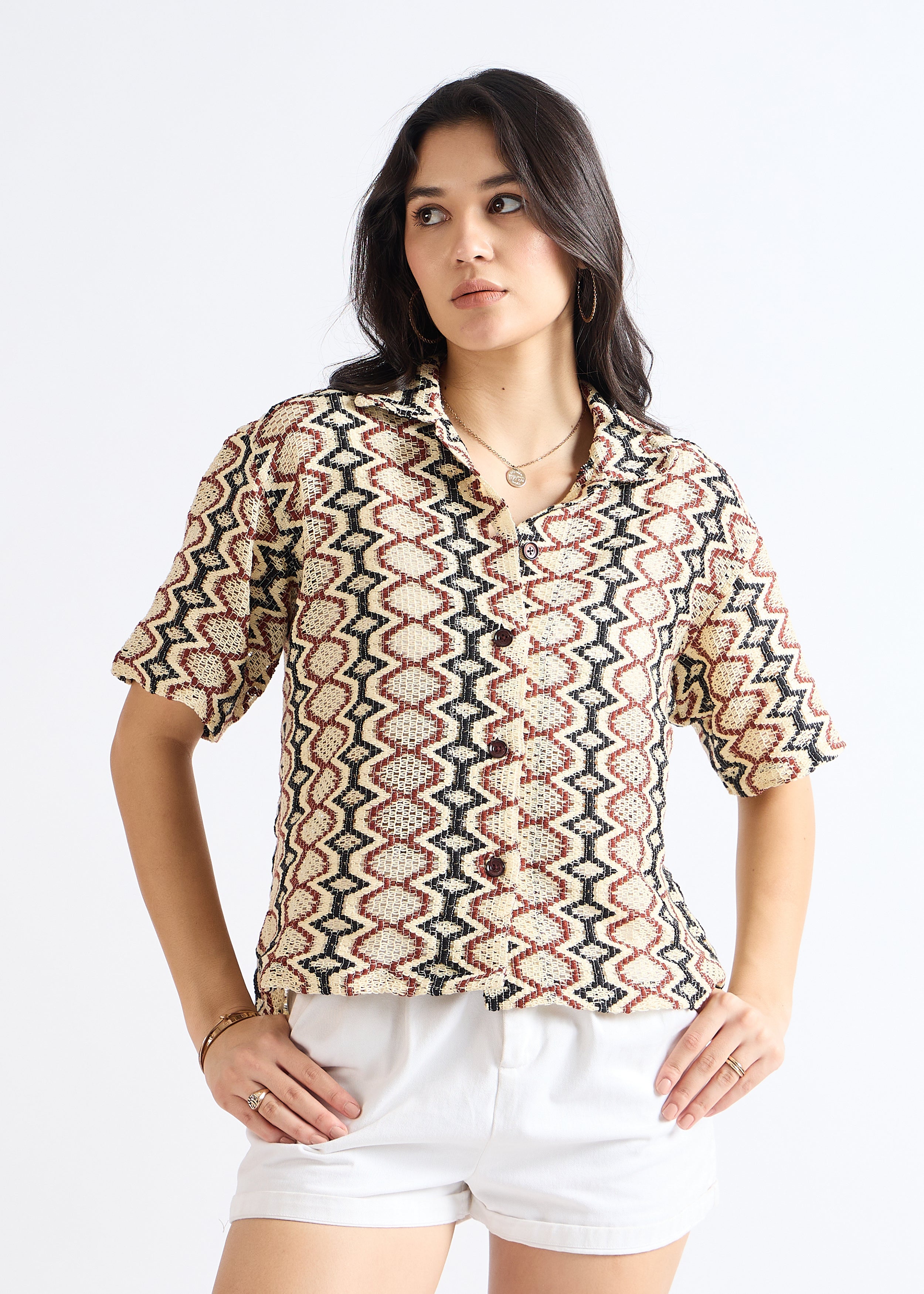 All Yours Multicolor Crochet Cuban Shirt Front_1