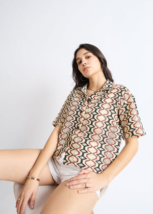All Yours Multicolor Crochet Cuban Shirt Sitting