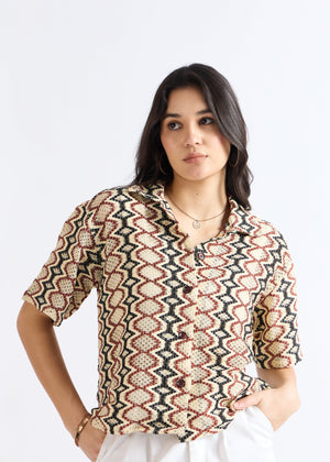 All Yours Multicolor Crochet Cuban Shirt Zoom