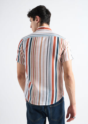 All Yours Multicolor Stripes Printed Linen Blend Shirt Back