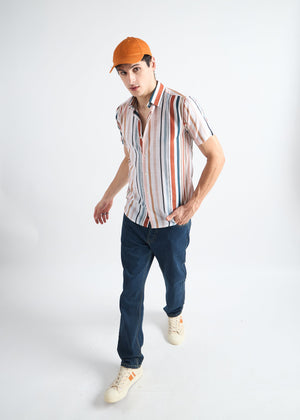 All Yours Multicolor Stripes Printed Linen Blend Shirt Front_2
