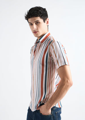 All Yours Multicolor Stripes Printed Linen Blend Shirt Side