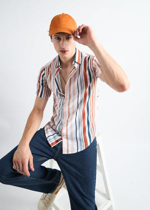 All Yours Multicolor Stripes Printed Linen Blend Shirt Sitting