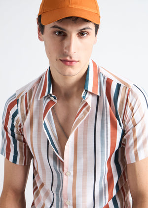 All Yours Multicolor Stripes Printed Linen Blend Shirt Zoom