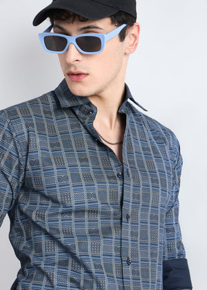 All Yours Navy  Premium Printed Cotton Shirt Zoom