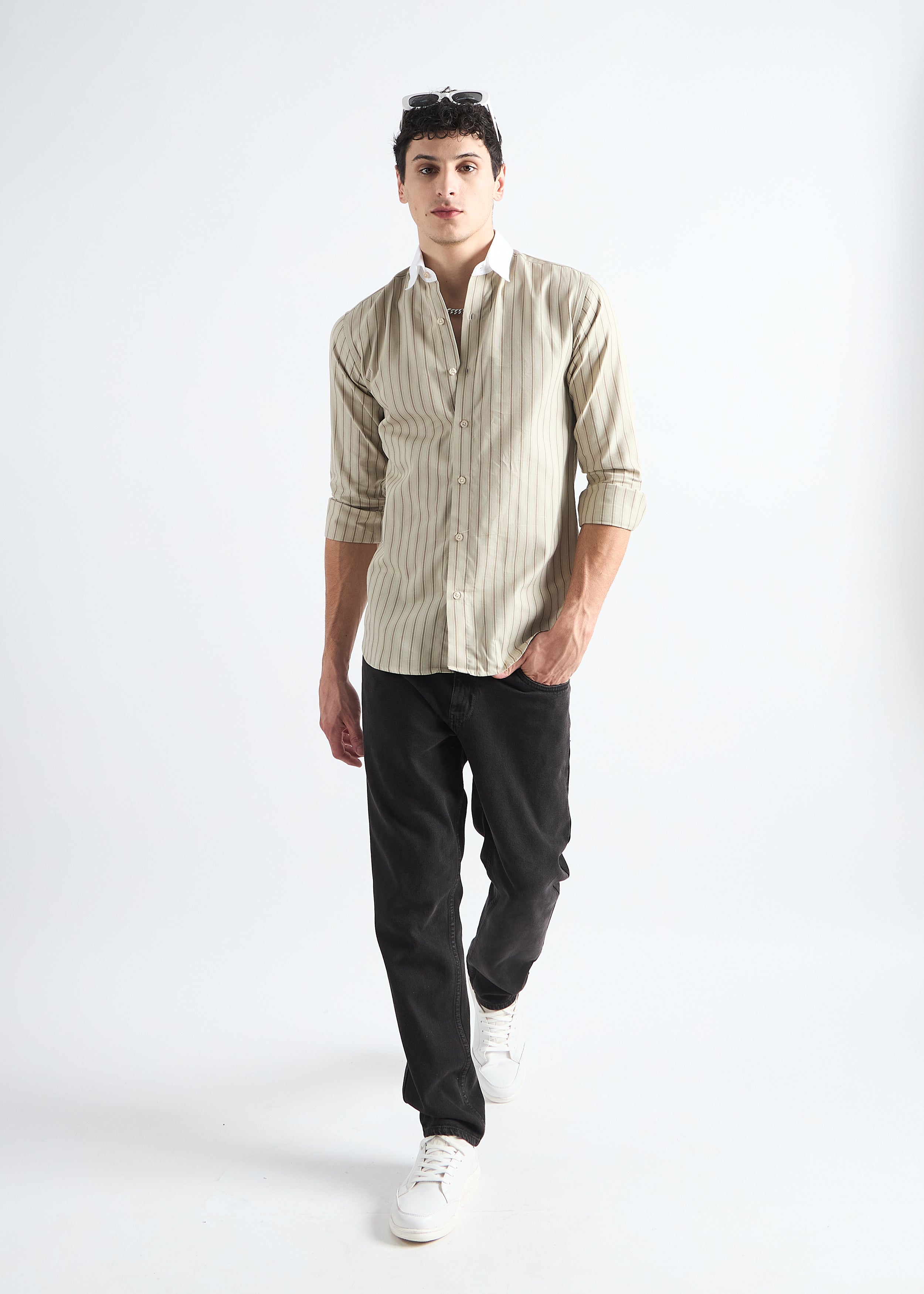 All Yours Nickel Grey Classic Oxford Striped Shirt Front_2