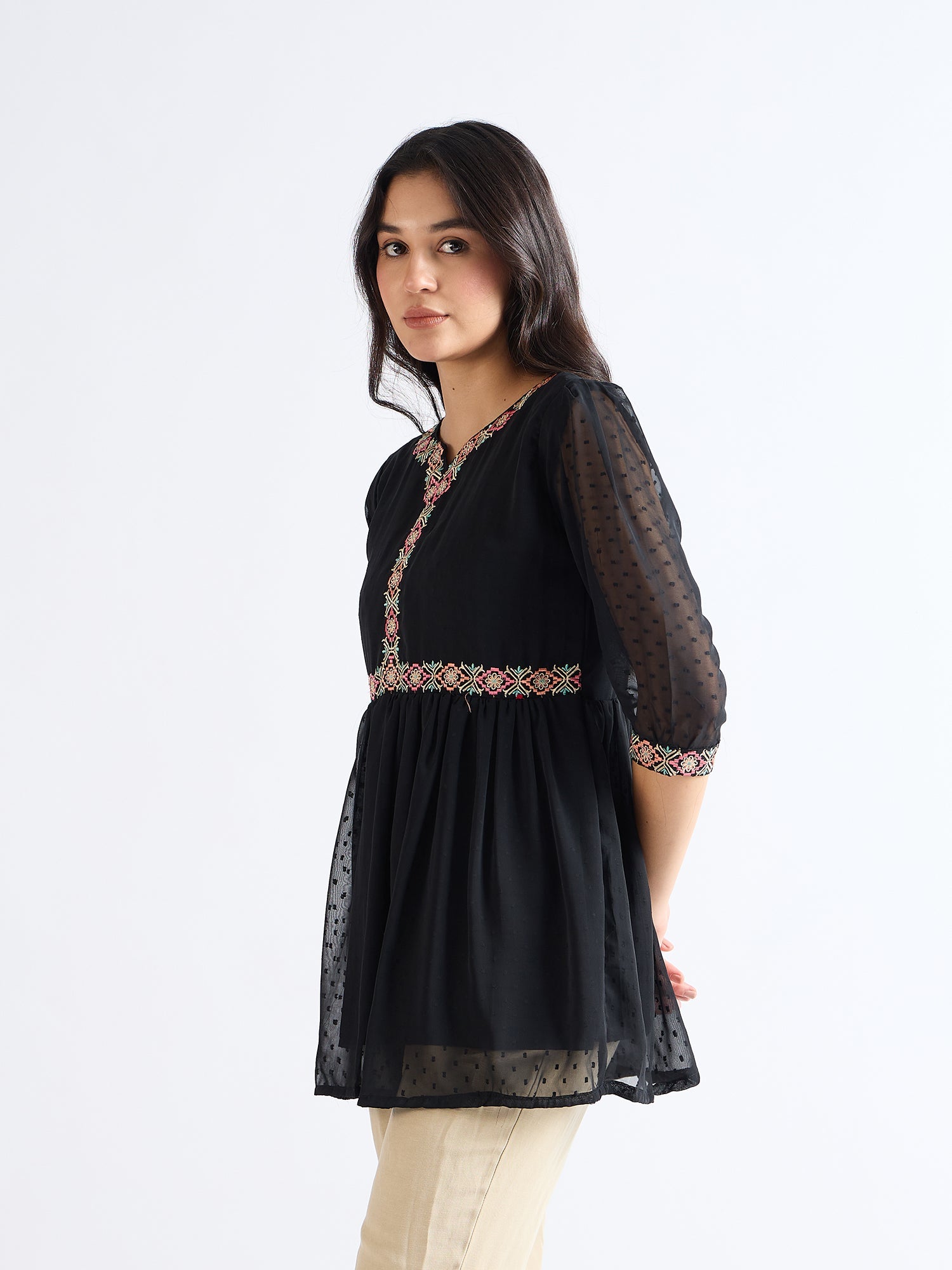 All Yours Night Black Embroidered Blouson Top Side