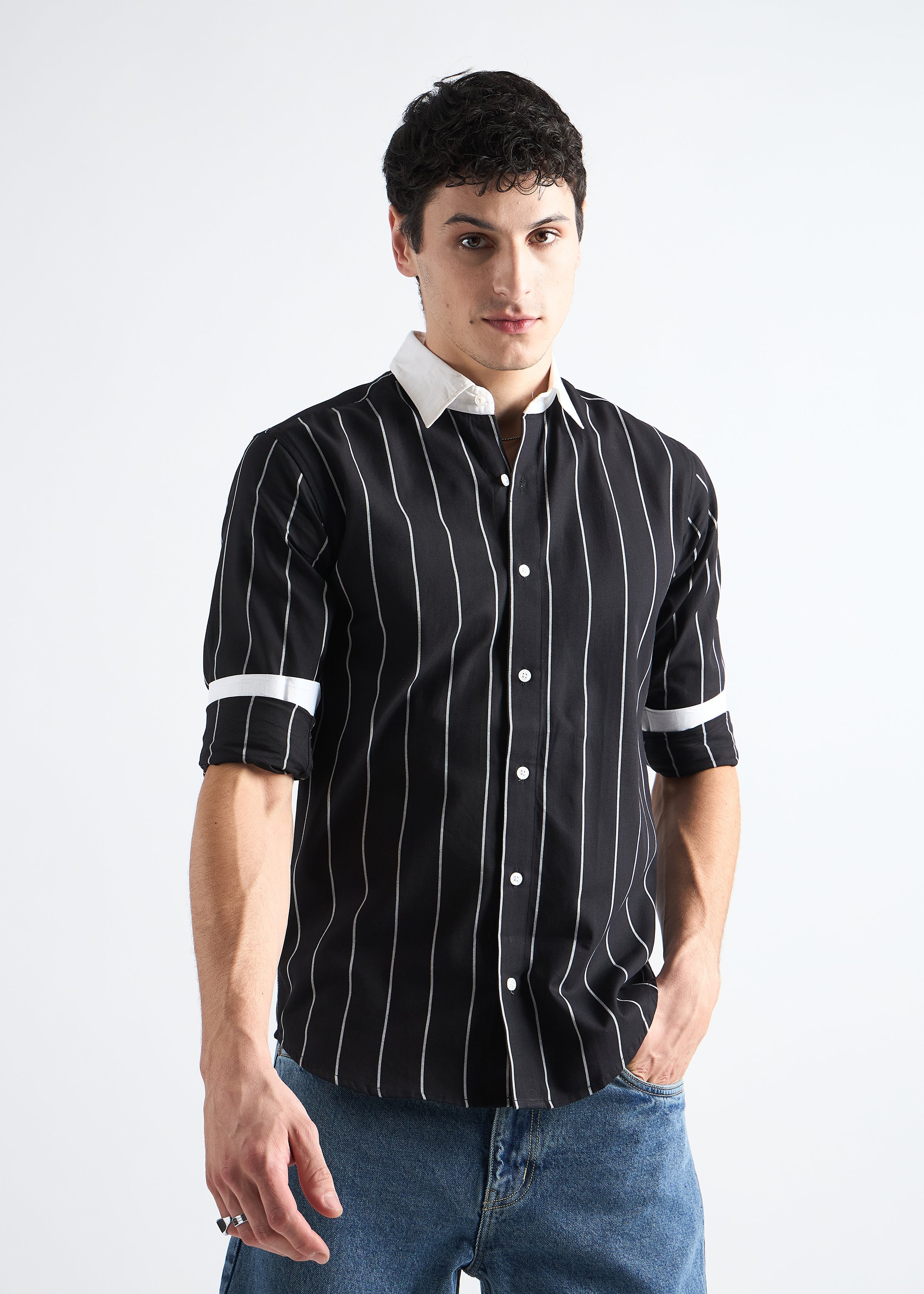 All Yours Noir black Classic Oxford Striped Shirt Front_2