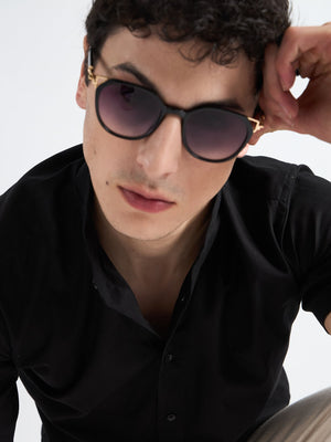 All Yours Obsidian black Mandarin Collar Linen Shirt Zoom