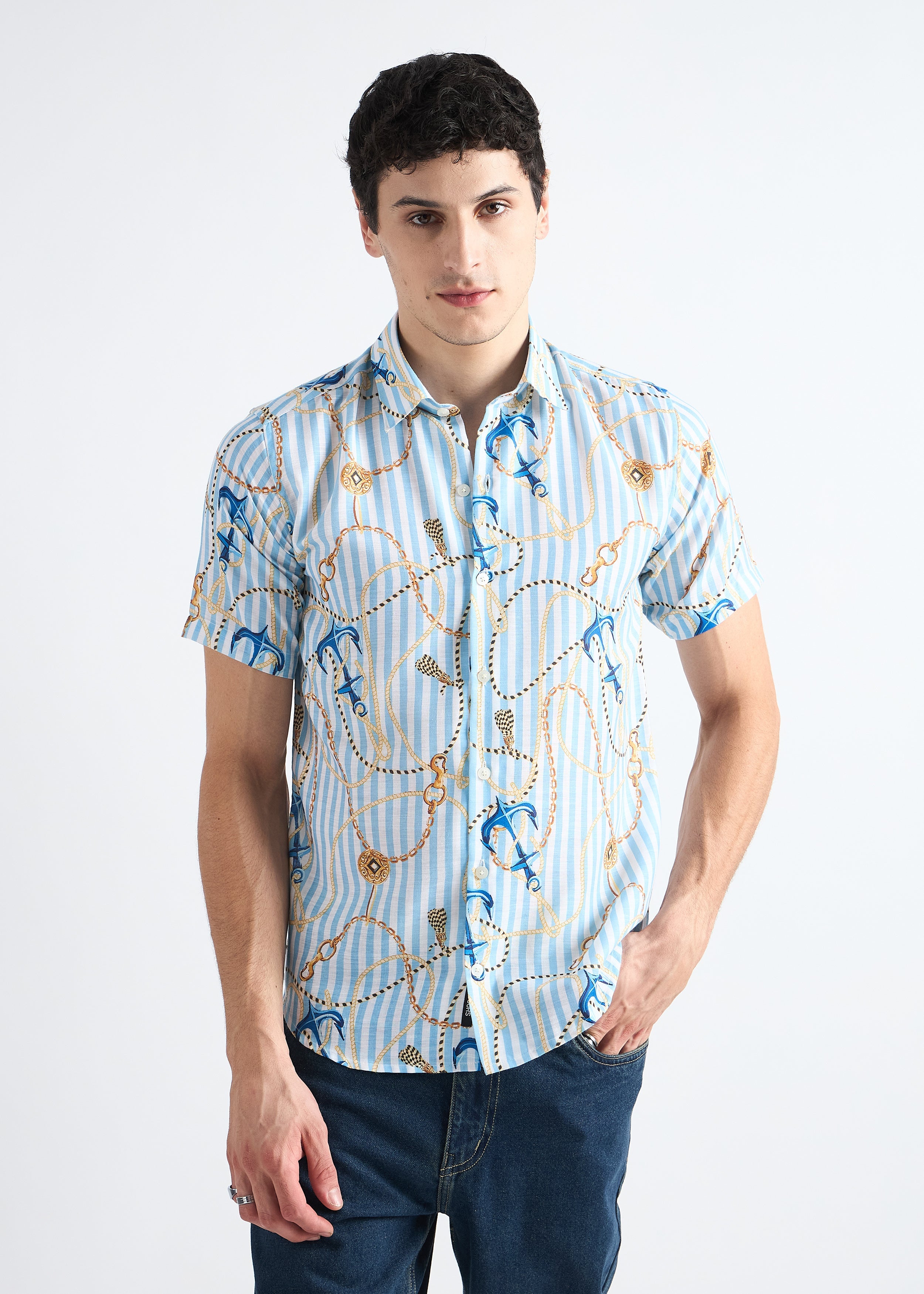All Yours Ocean breeze blue Nautical Printed Shirt Front_1