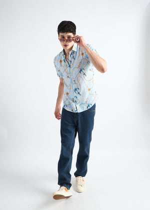 All Yours Ocean breeze blue Nautical Printed Shirt Front_2
