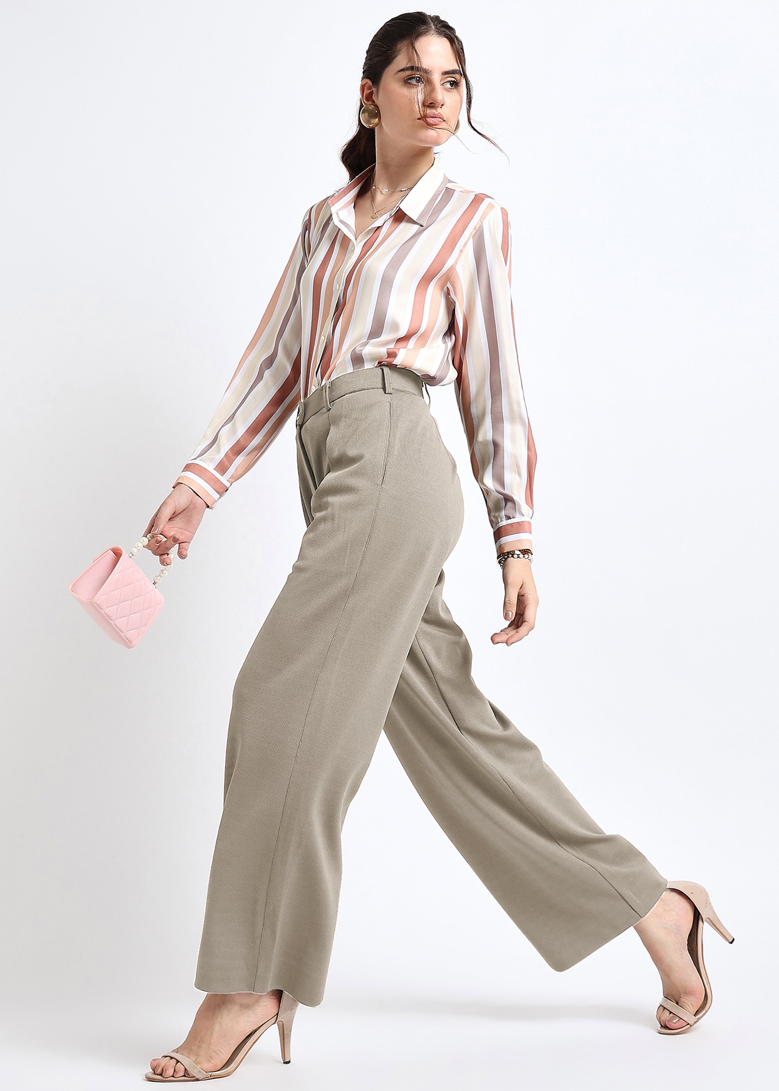 All Yours Off White Solid Front Pleated Trouser Sitting_3