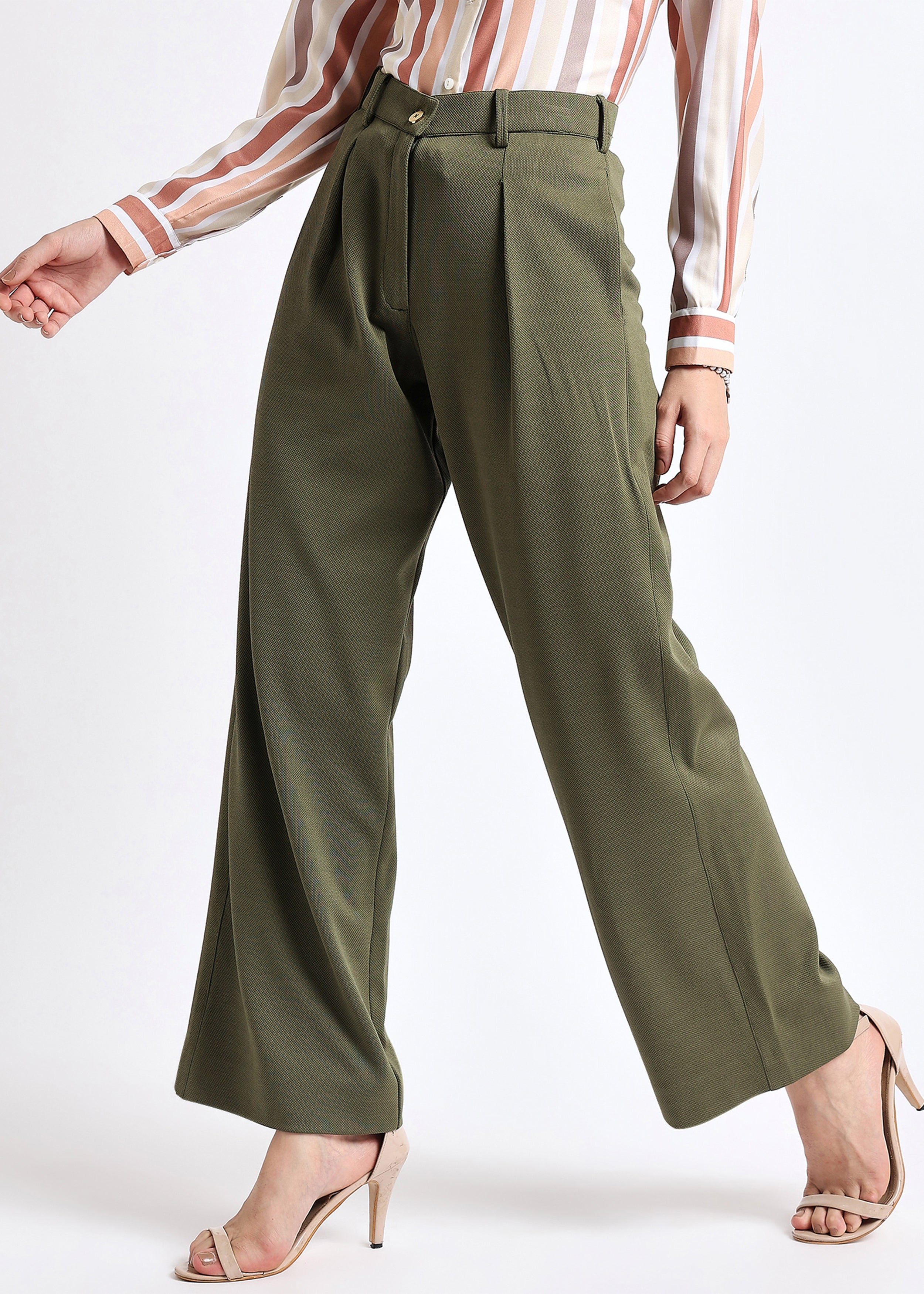 All Yours Olive Solid Front Pleated Trouser Side