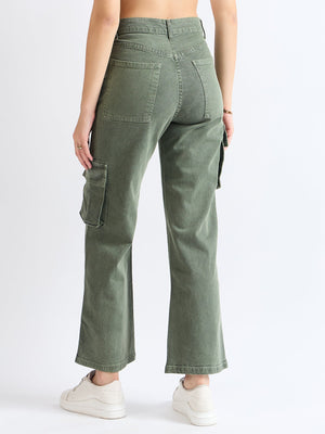 All Yours Olive Wide Leg Cargo Jeans Back