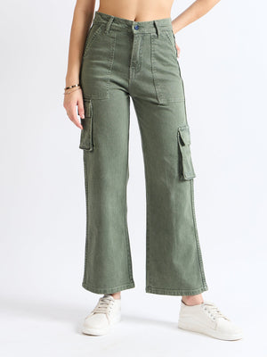 All Yours Olive Wide Leg Cargo Jeans Front_1