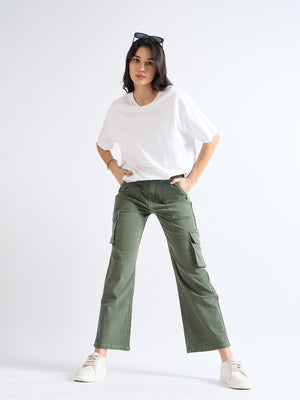 All Yours Olive Wide Leg Cargo Jeans Front_2