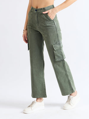 All Yours Olive Wide Leg Cargo Jeans Side