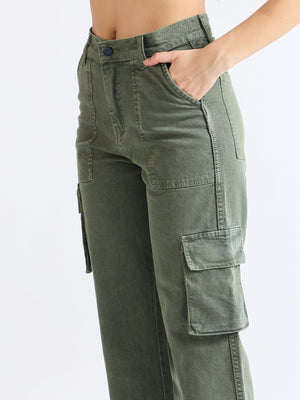 All Yours Olive Wide Leg Cargo Jeans Zoom