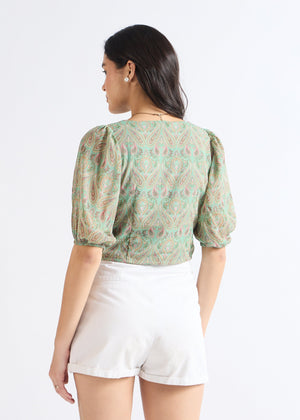 All Yours Pale Green Ethnic Puff Sleeve Top Back