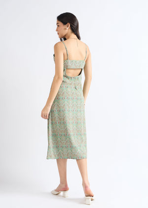 All Yours Pale Green Floral Fantasy Fit & Flare Midi Dress Back