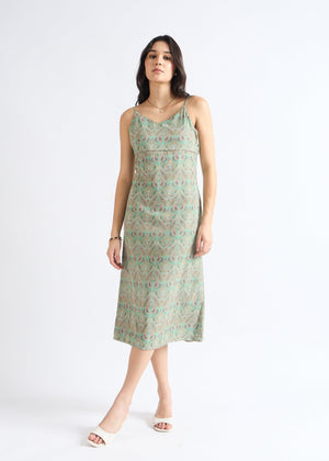 All Yours Pale Green Floral Fantasy Fit & Flare Midi Dress Front_1