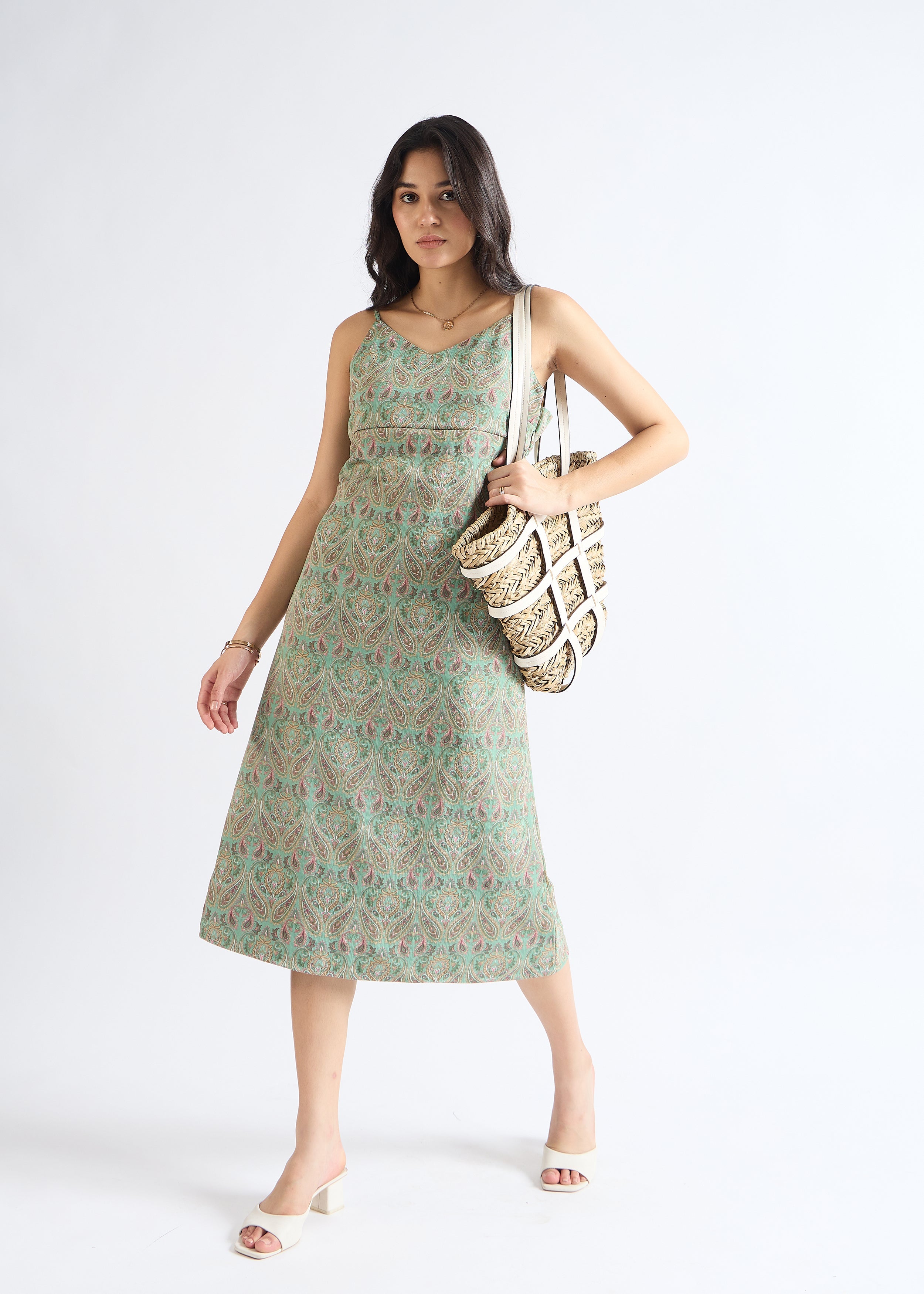 All Yours Pale Green Floral Fantasy Fit & Flare Midi Dress Front_2