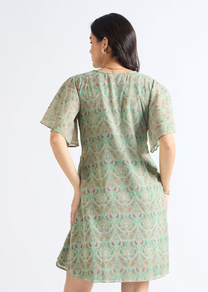All Yours Pale Green Paisley Print Fit and Flare Dress Back