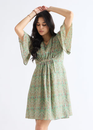 All Yours Pale Green Paisley Print Fit and Flare Dress Front_1