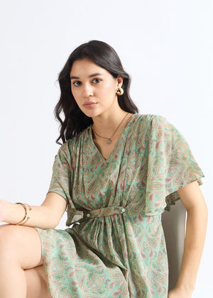 All Yours Pale Green Paisley Print Fit and Flare Dress Zoom