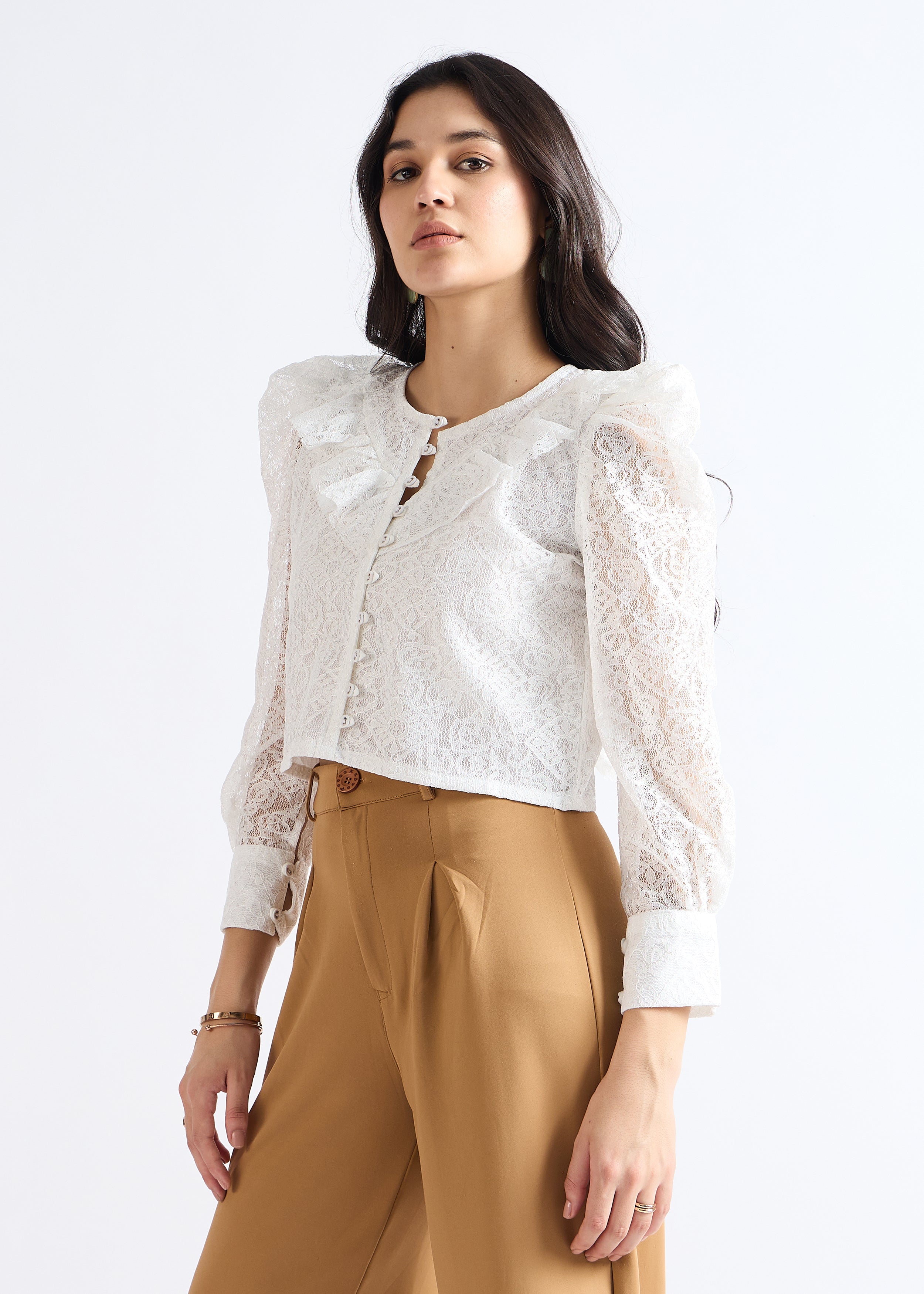 All Yours Pearl White Romantic Ruffle Top Side