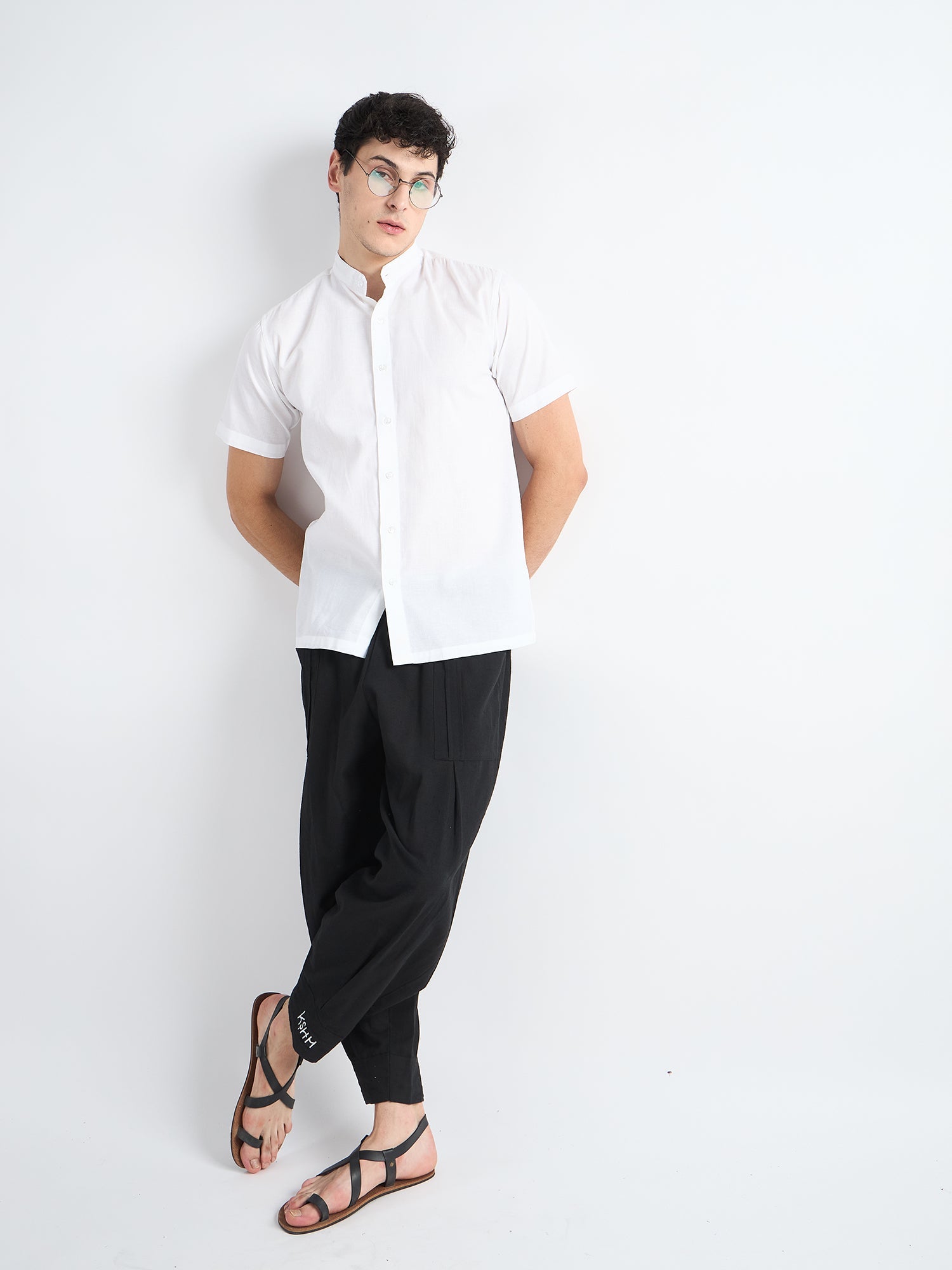 All Yours Pearl white  Mandarin Collar Linen Shirt Front_2