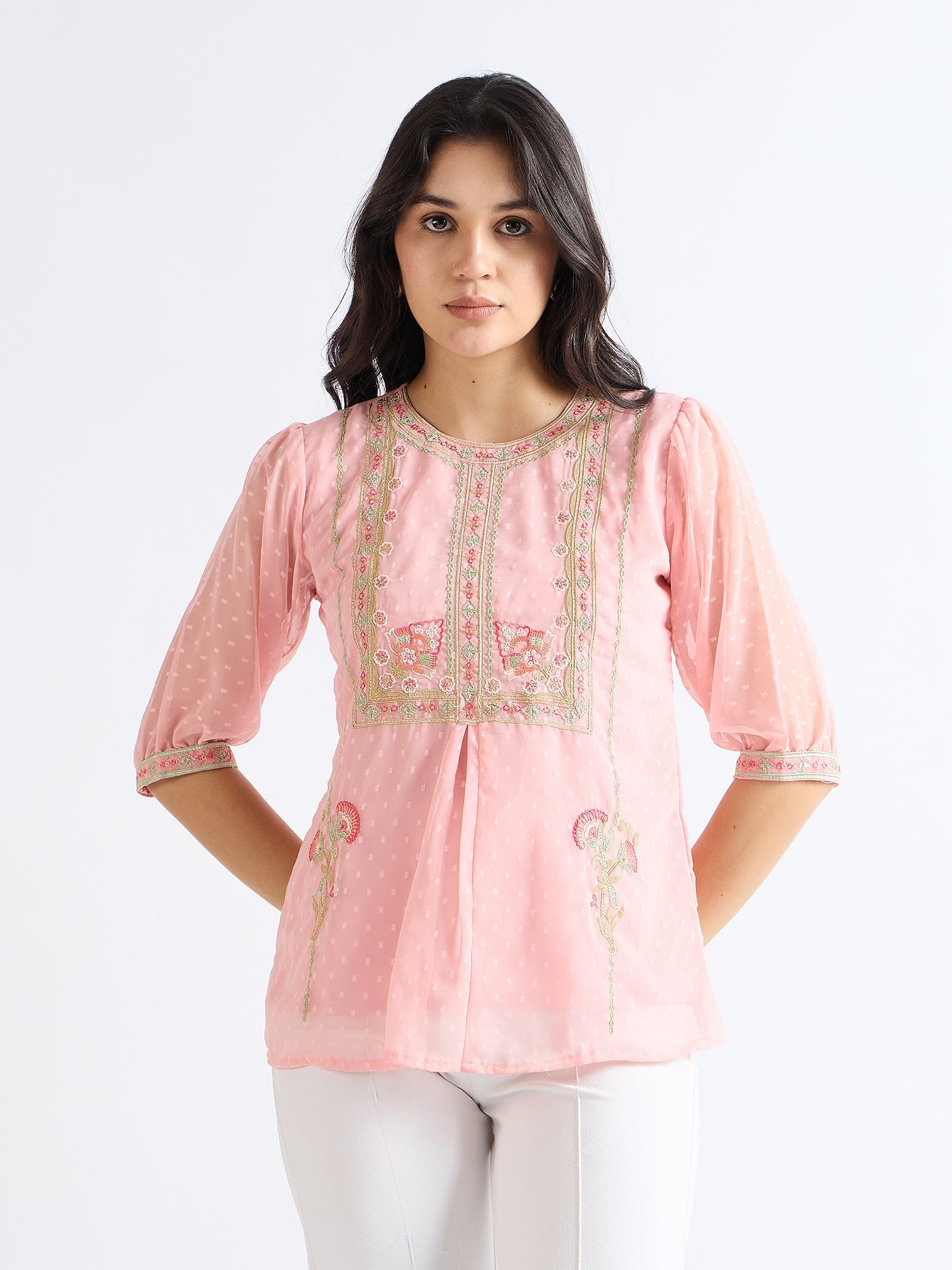 All Yours Pink Daisy Embroidered Floral Top Front_1