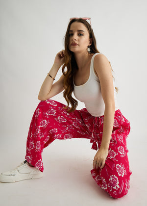 All Yours Pink Floral Printed Trouser Sitting