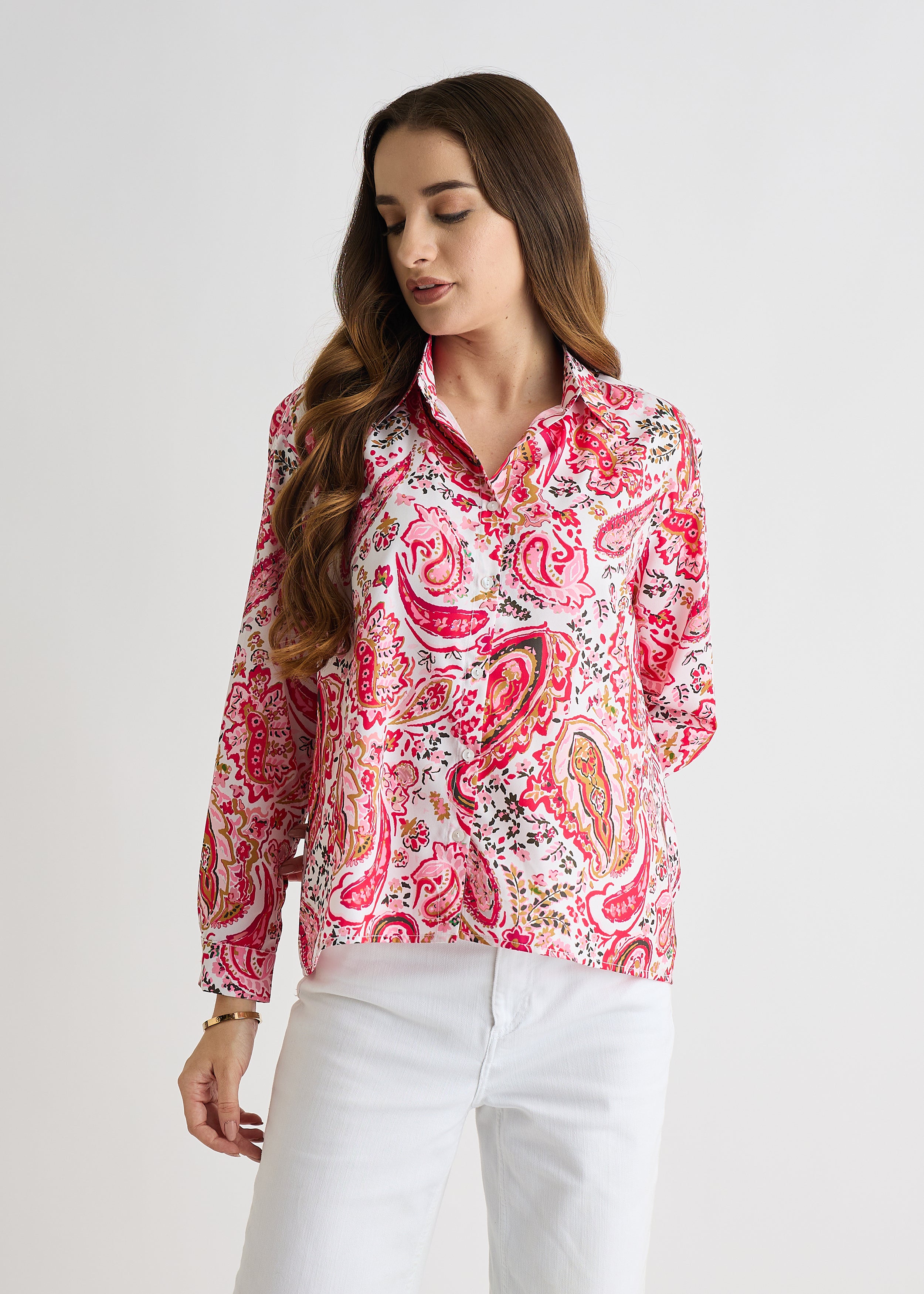All Yours Pink Paisley Regular Printed Shirt Front_1