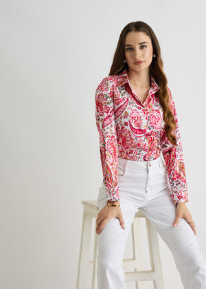 All Yours Pink Paisley Regular Printed Shirt Sitting