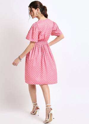 All Yours Pink Polka Dot Smocked Dress Back