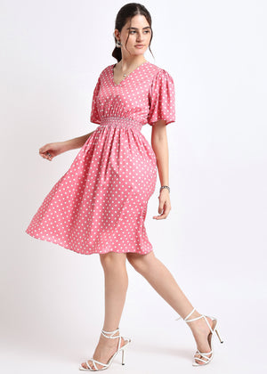 All Yours Pink Polka Dot Smocked Dress Side_1