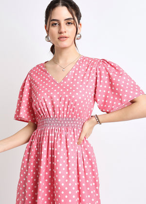 All Yours Pink Polka Dot Smocked Dress Zoom