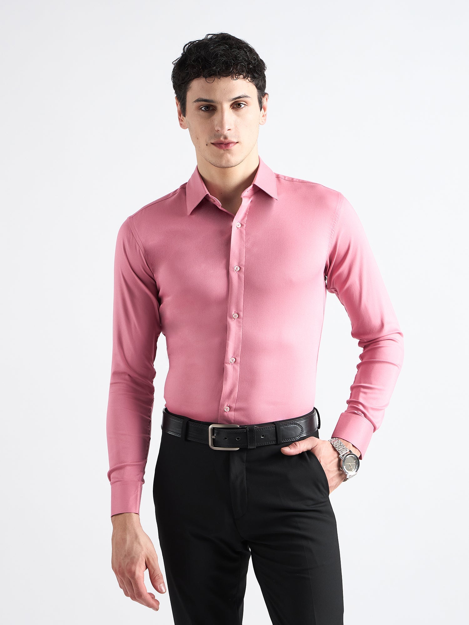 All Yours Pink Twill Stretch Cotton Shirt Front_1