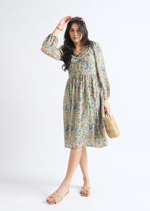 All Yours Pistachio Floral Fantasy Fit & Flare Midi Dress Front_2