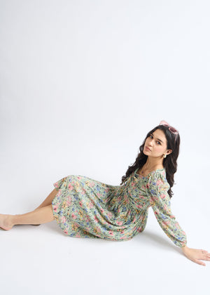All Yours Pistachio Floral Fantasy Fit & Flare Midi Dress Sitting