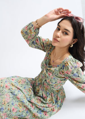 All Yours Pistachio Floral Fantasy Fit & Flare Midi Dress Zoom