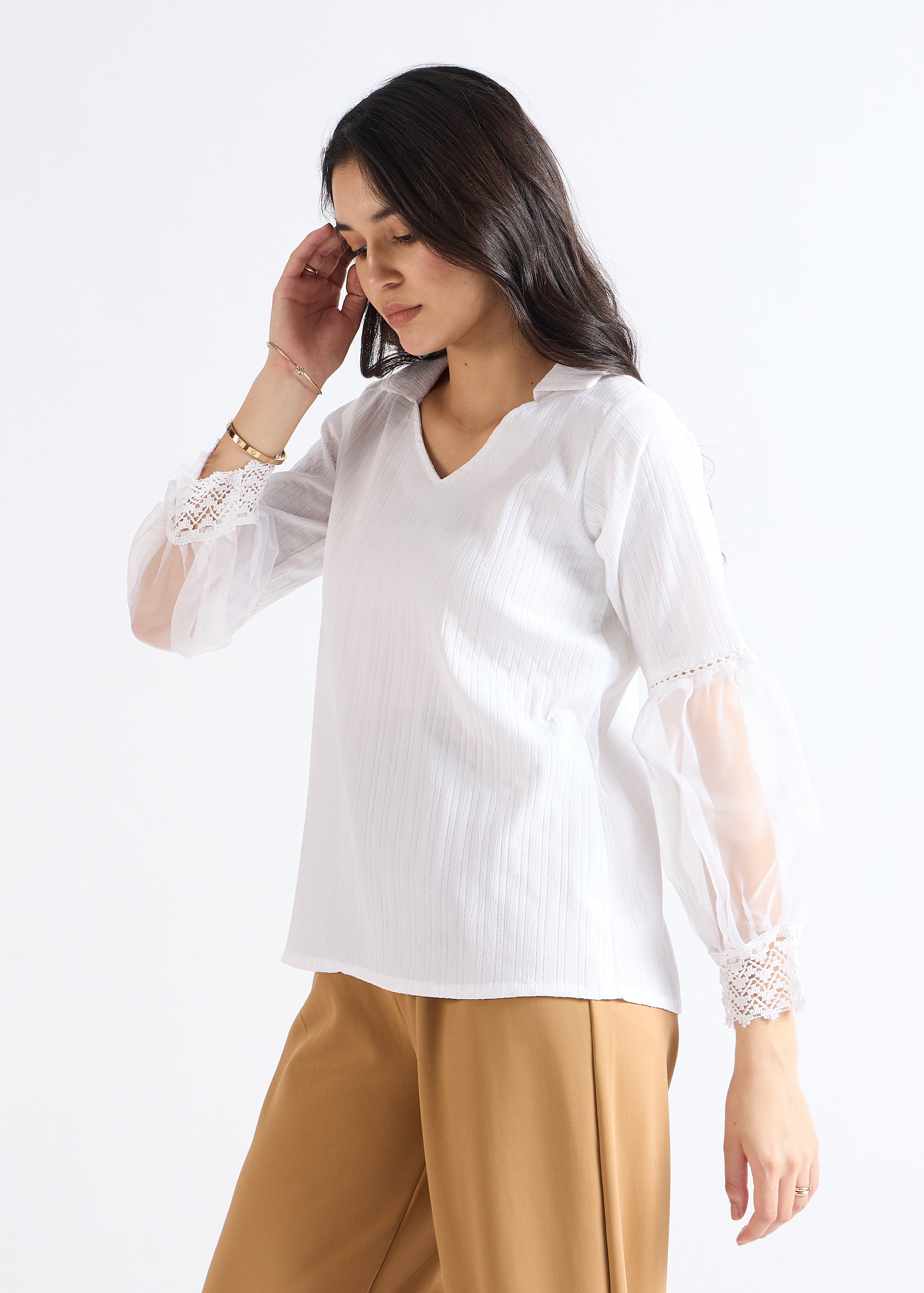 All Yours Pure White Lace-Up Blouson Top Side