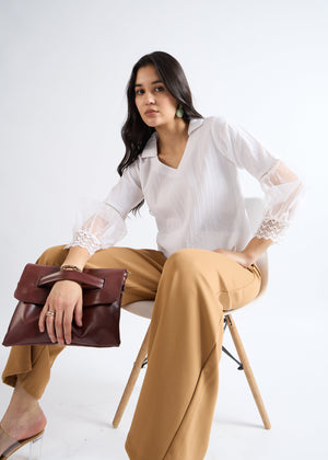 All Yours Pure White Lace-Up Blouson Top Sitting